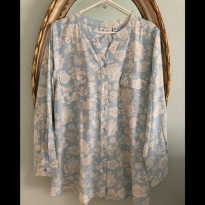 Pale blue beige and white tunic top. NWOT